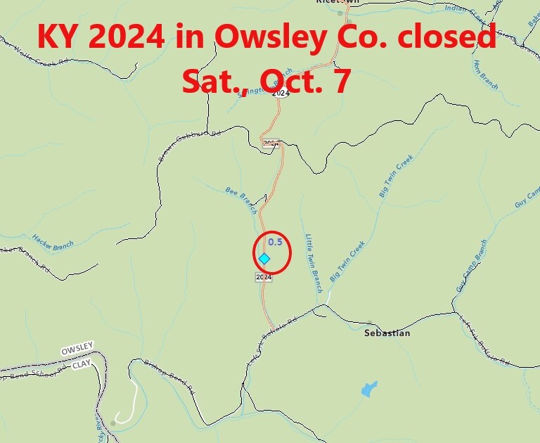 KY 2024 in Owsley County to be closed Saturday, Oct. 7