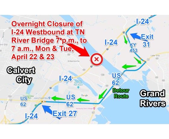 I24OvernightDetourWestbound29mmTnRivBridgeMonTueApril222024