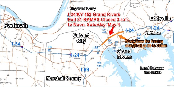 I24KY453GrandRivExit31RAMPSClose3atoNoonSatMay42024