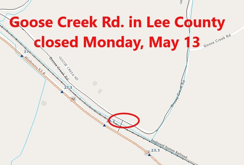 Goose Creek/Grassy Creek road closure map