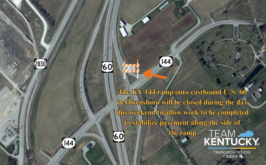 The KY 144 ramp onto eastbound U.S. 60  in Owensboro will be closed during the day  this weekend.
