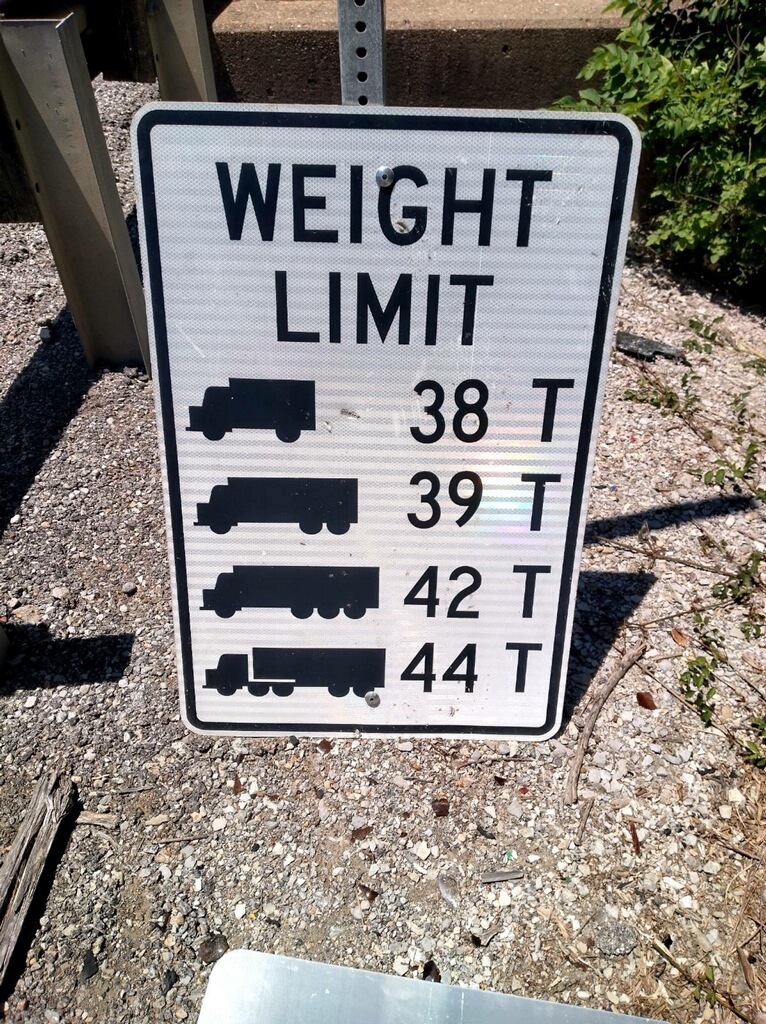 The weight limit sign ready to be posted on the bridge.