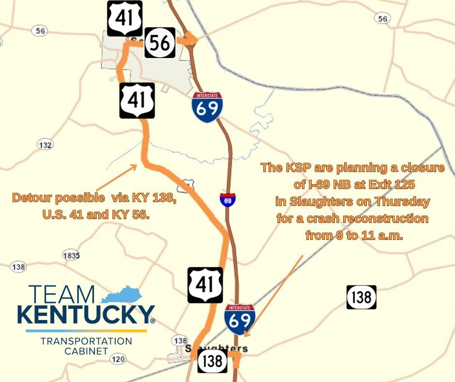 KSP to close I-69 northbound at Slaughters for crash reconstruction Thursday morning.
