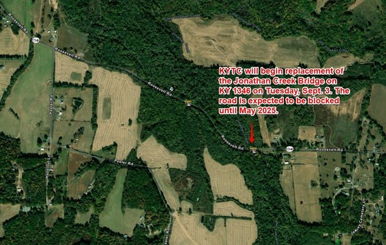 KY 1346 will be blocked at the 4 mm for up to 8 months for a bridge replacement.