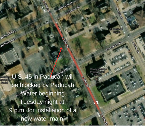 US 45 in Paducah to be blocked for water main installation