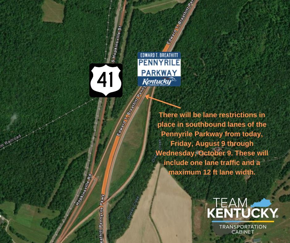 Lane restrictions on Pennyrile Parkway southbound at Mannington