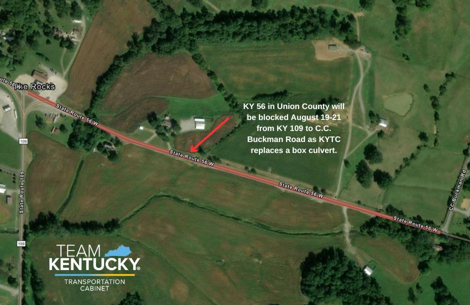 KY 56 in Union County will be blocked next week for culvert work.