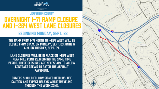 09232024 I-71 Ramp Closure I-264 West Lane Closures - JEFFERSON