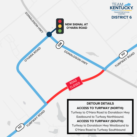 Graphic showing detour map for Donaldson Highway Project