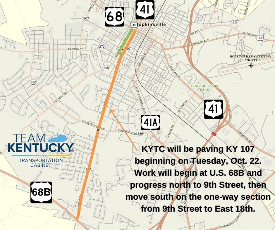Paving on KY 107 beginning on Tuesday.