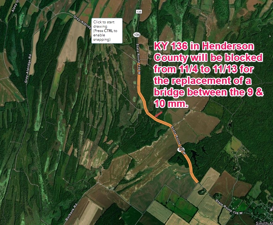 KY 136 will be blocked from Nov. 4 - 13 for a bridge replacement