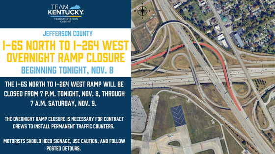 11082024 I-65 North to I-264 West Overnight Ramp Closure - JEFFERSON COUNTY