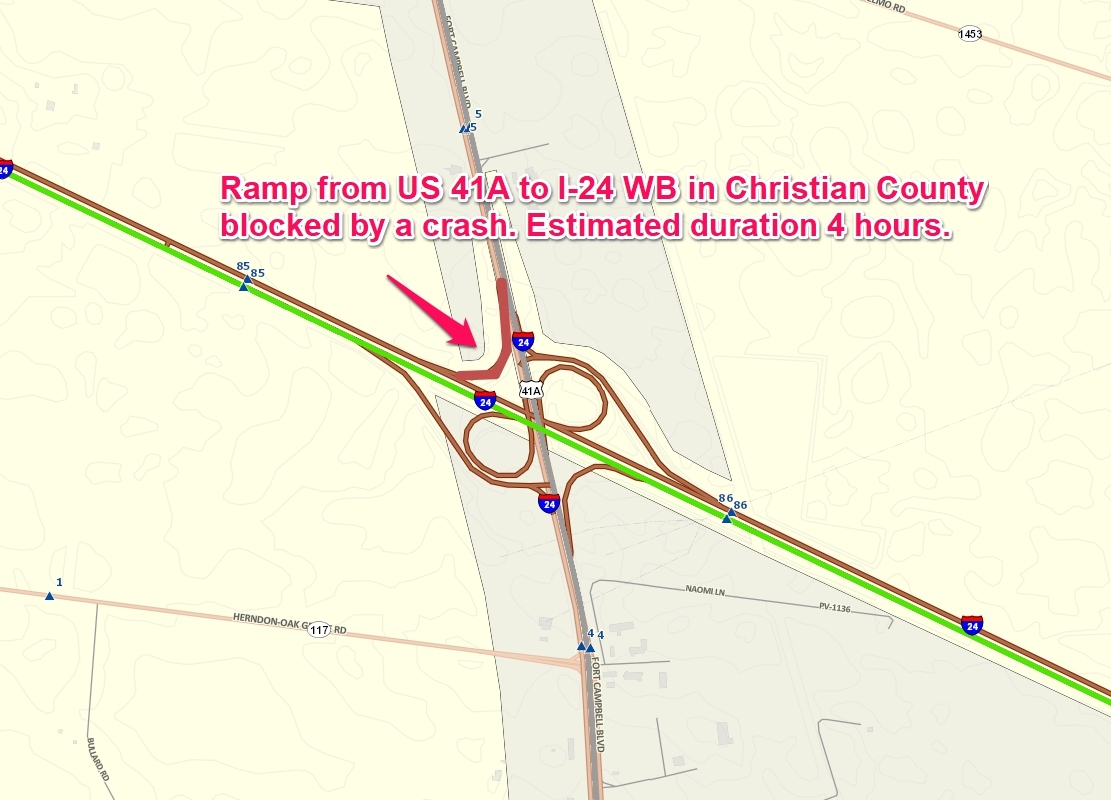 Ramp from US41A to I-24 WB blocked