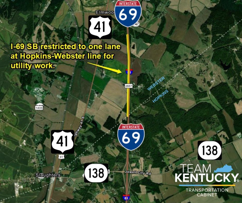I-69 SB restricted to one lane at Hopkins-Webster line