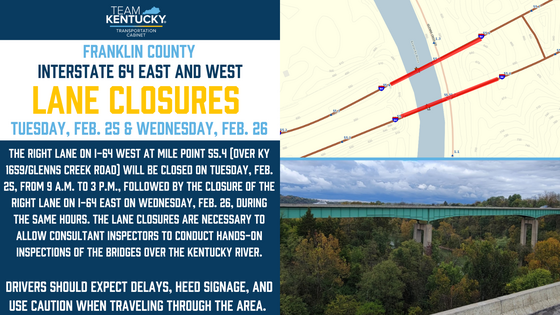 02252025 and 02262025 I-64 Lane Closures Bridge Inspection - Franklin Co. 