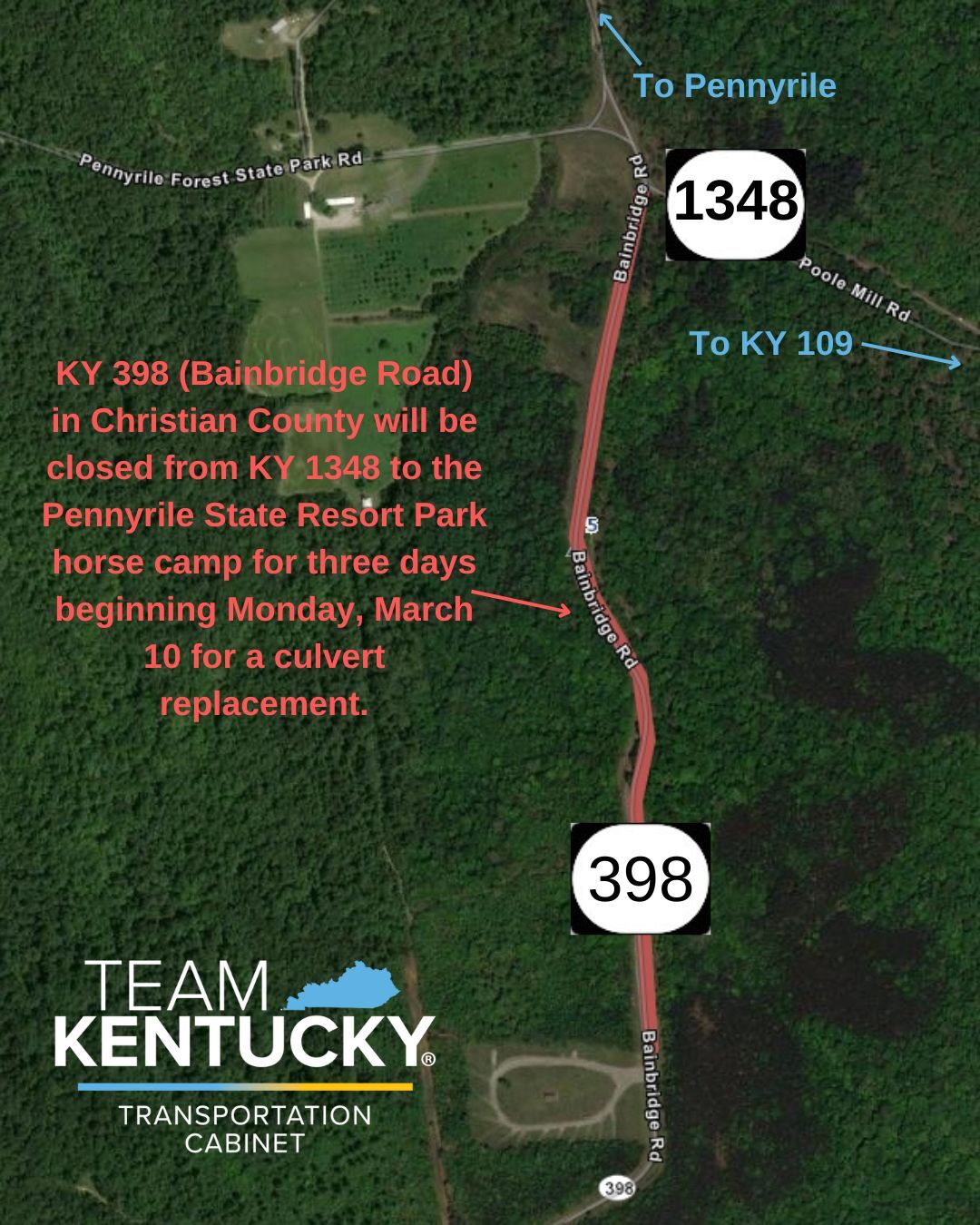 KY 398 in Christian County closed next week