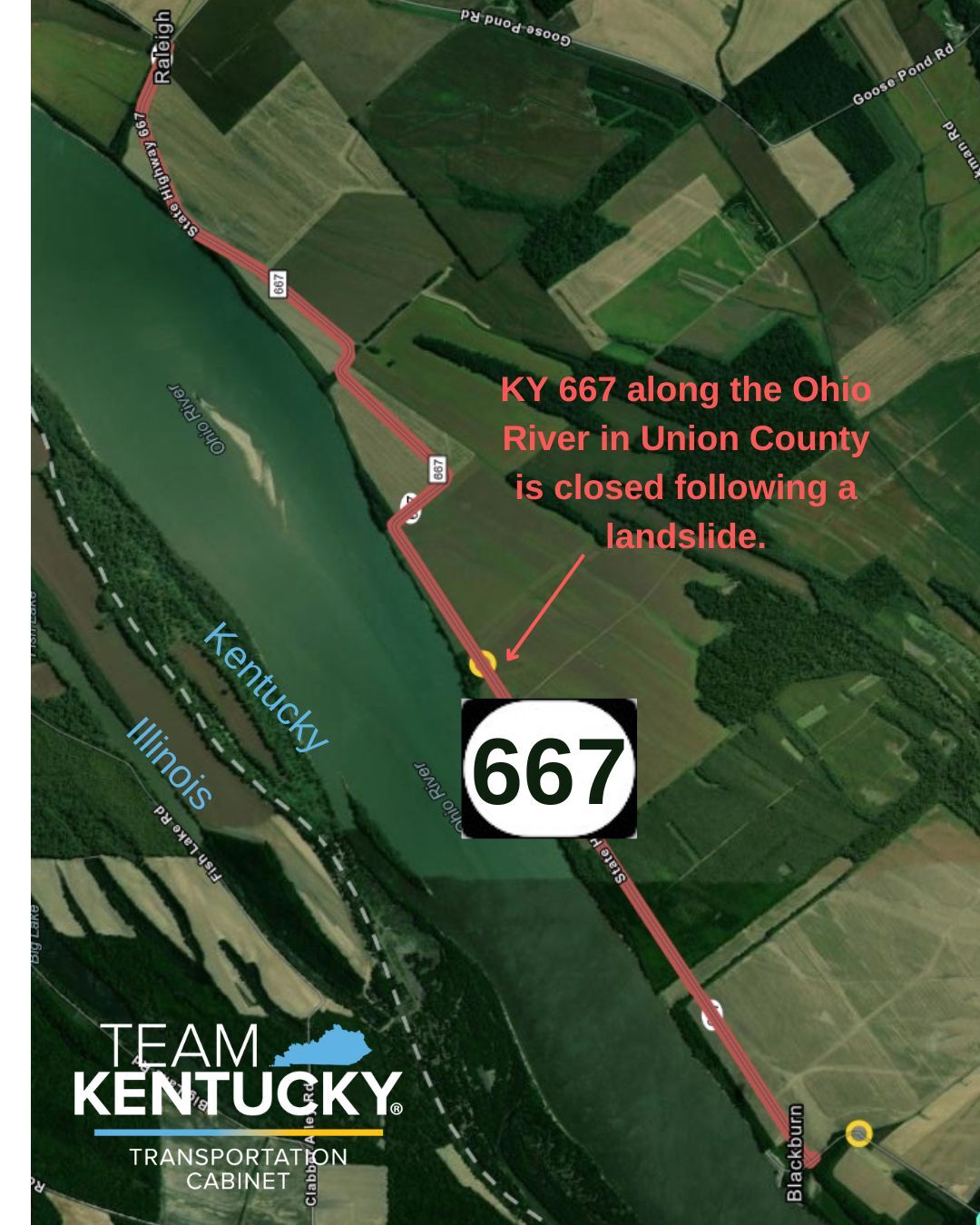 KY 667 in Union County blocked by a landslide