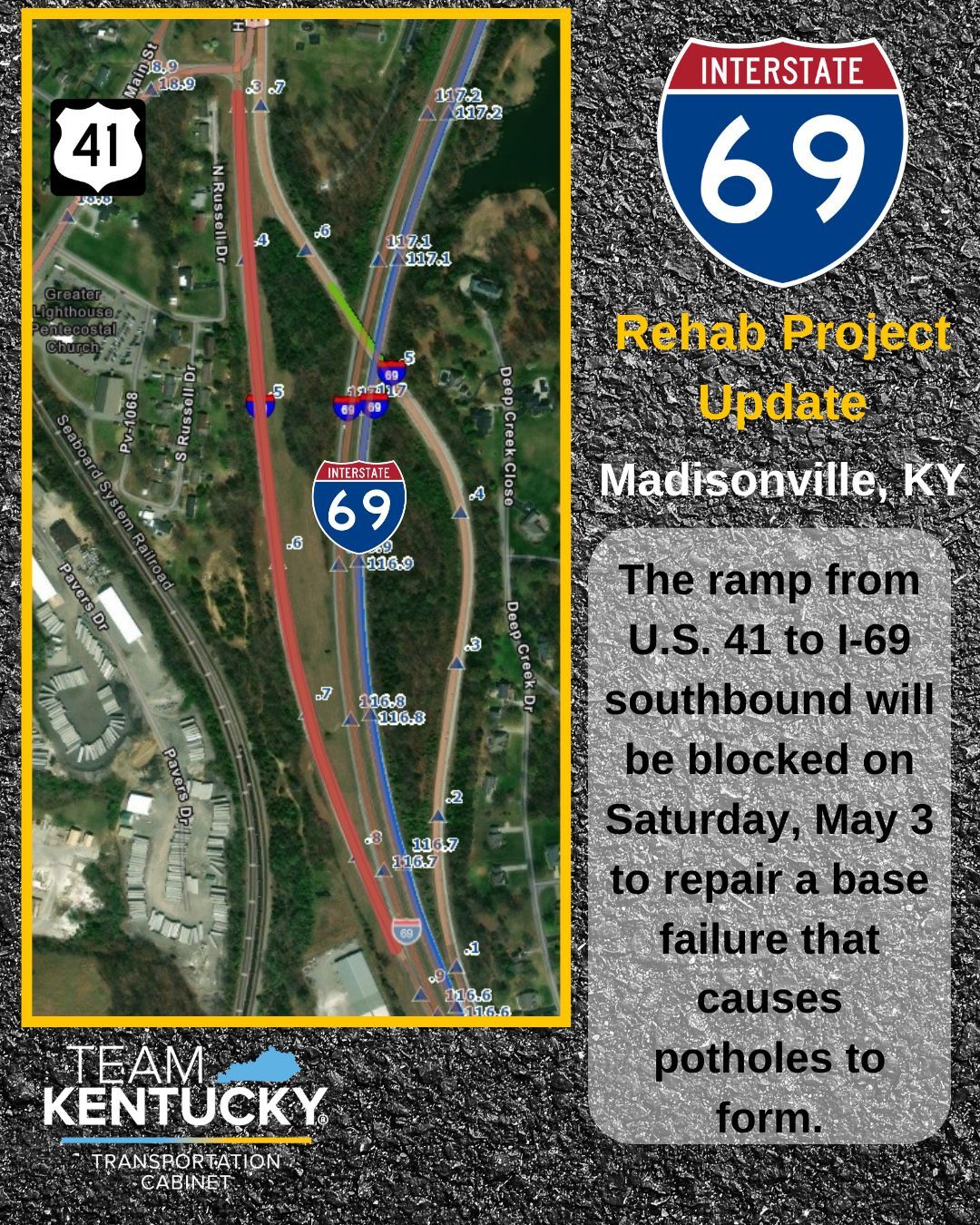 Ramp from US 41 to I69 SB to be closed on Saturday