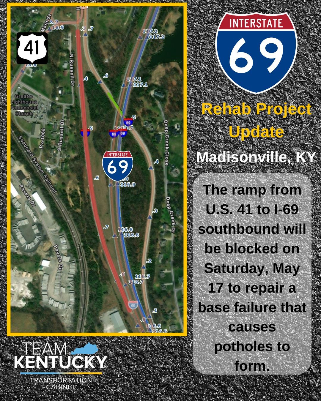 I-69 SB ramp blocked on Saturday