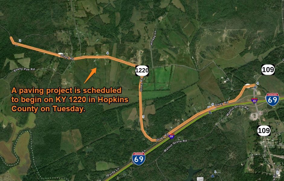 A paving project is scheduled on KY 1220 this week in Hopkins County.