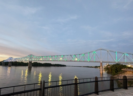 Glover Cary bridge with the lights on.