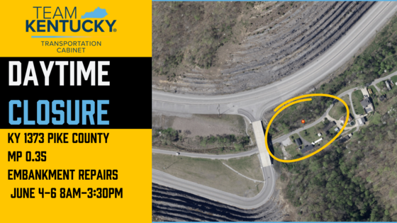 Temporary Daytime Closure Scheduled for KY 1373 Pike County at