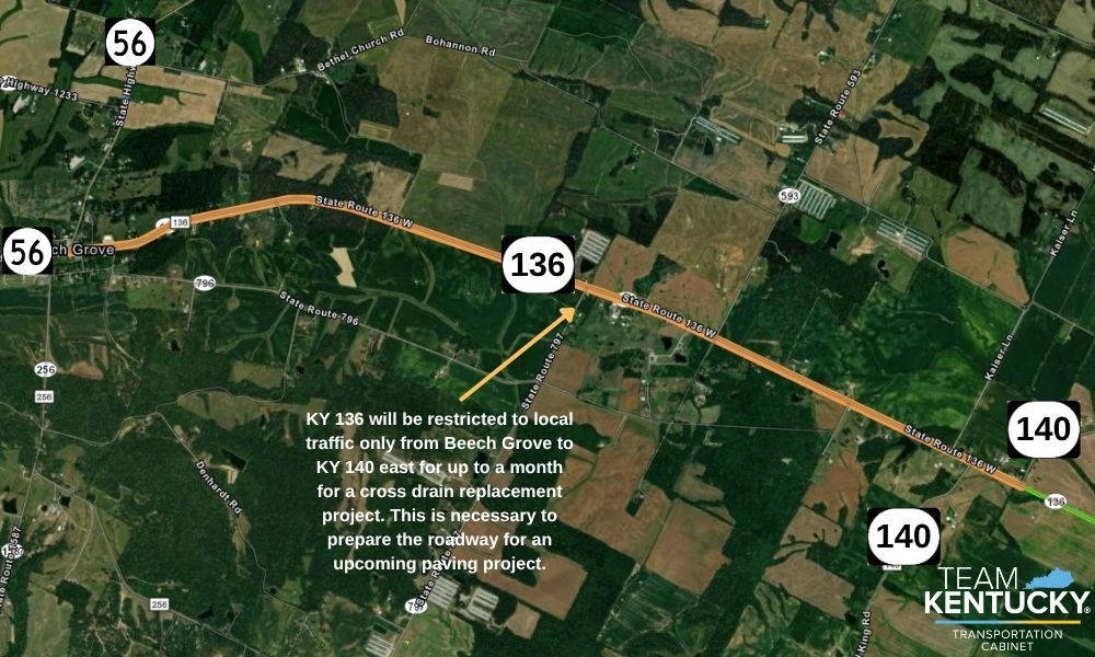 KY 136 to be blocked from Beech Grove to KY 140 for up to a month