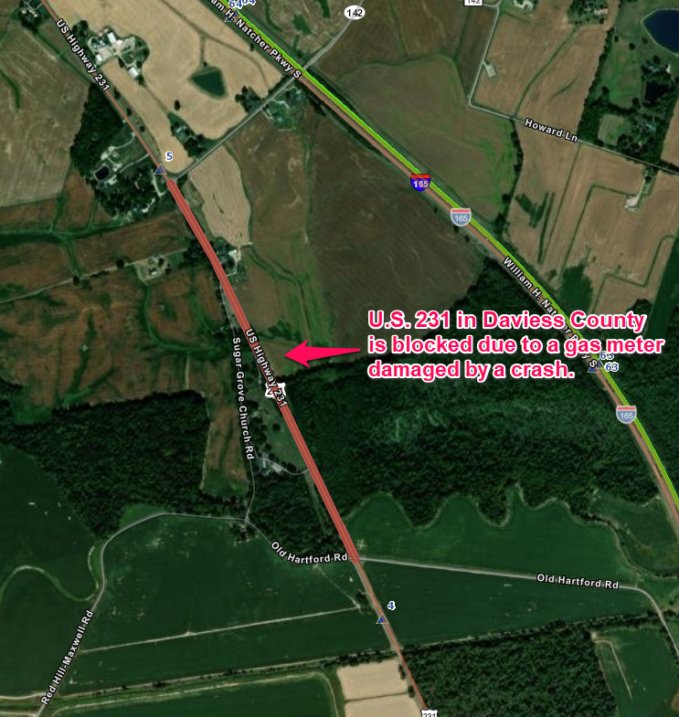 US 231 blocked due to gas leak