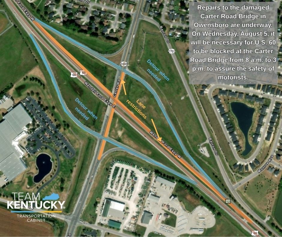 US 60 to be blocked at Carter Road on Wednesday