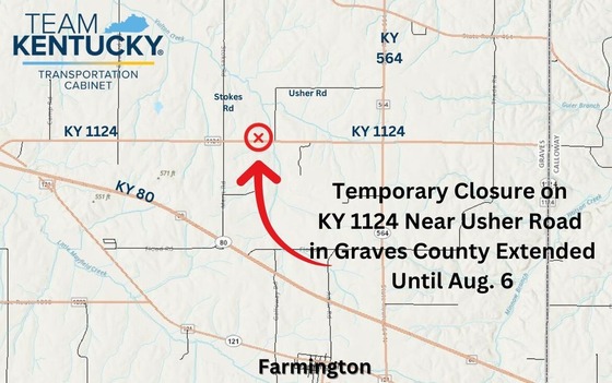 MAP of KY 1124 in Graves County- Closure extended until Aug. 6