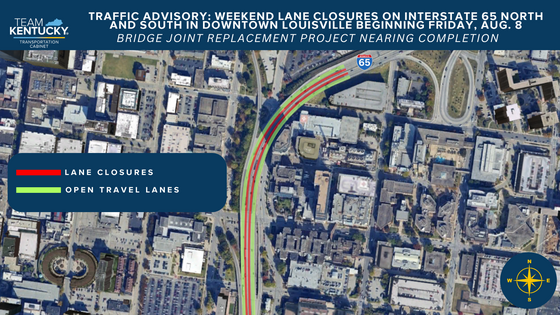 08082025 I-65 Hospital Curve Joint Replacement Project - Weekend Lane Closures Graphic