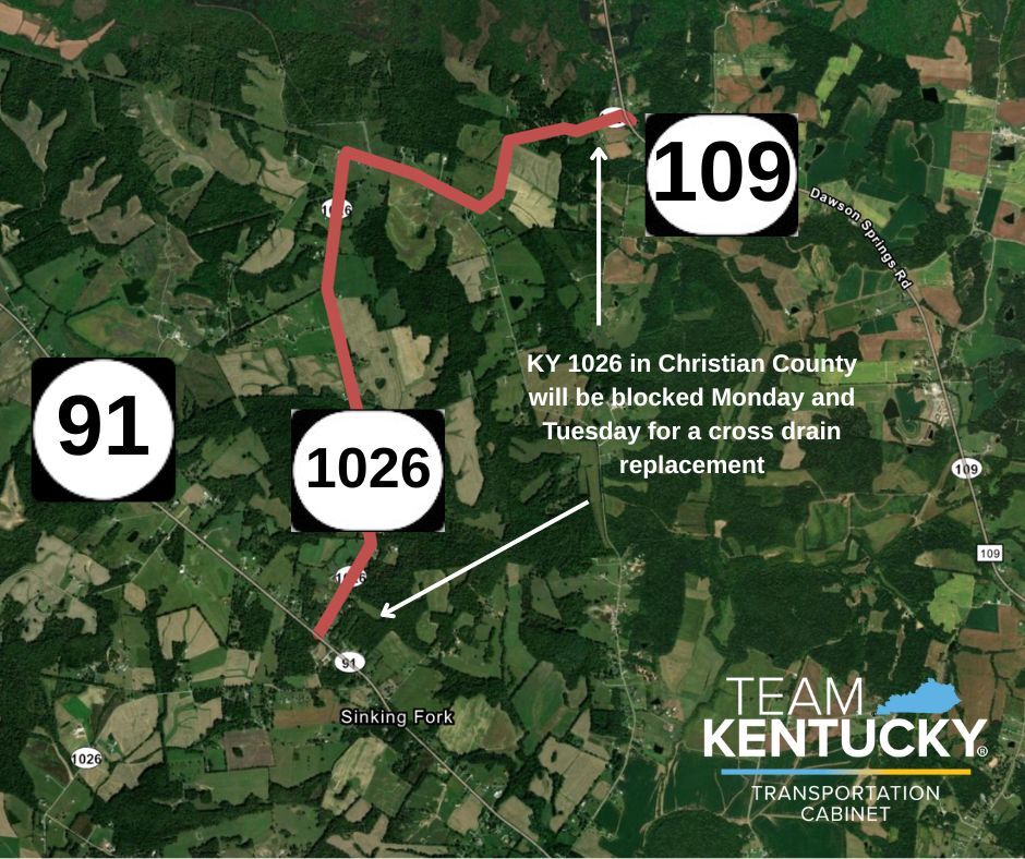 KY 1026 will be blocked Monday and Tuesday
