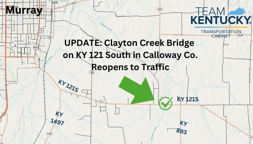 MAP of Clayton Creek Bridge on KY 121 in Calloway Co.