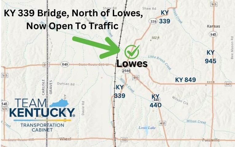 MAP of KY 339, North of Lowes (Graves Co.), Now Open to Traffic