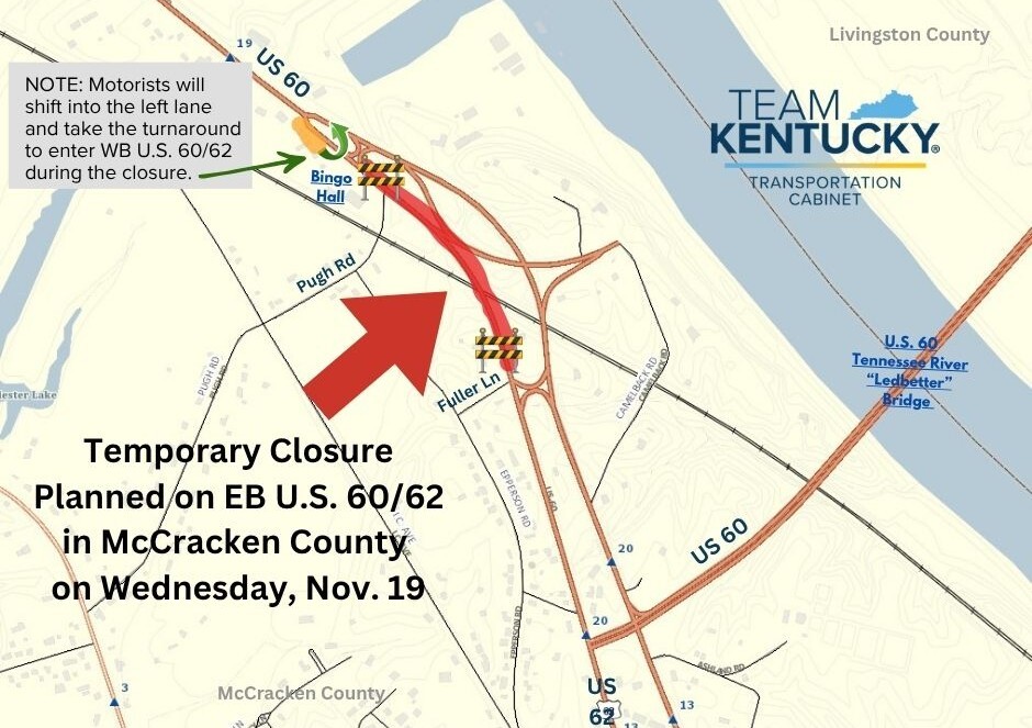 MAP of US 60/62 near MP 19.2 in McCracken County
