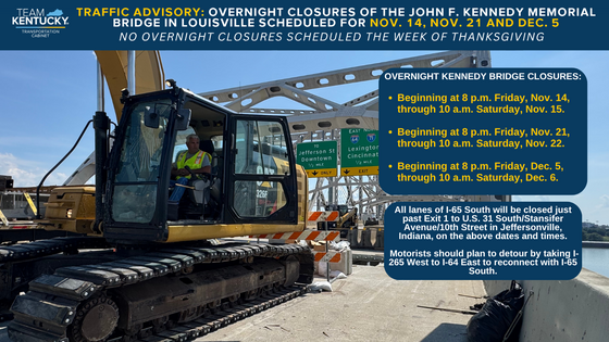 I-65 South | Kennedy Bridge Overnight Closures 11142025 11212025 12052025