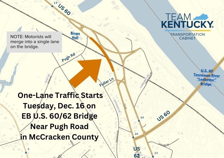 MAP of Eastbound US 60-62 near MP 19.2 (Pugh Rd) in McCracken County