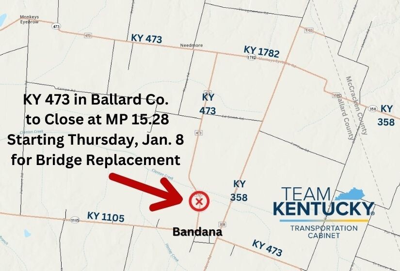 MAP of KY 473 just north of Bandana in Ballard County