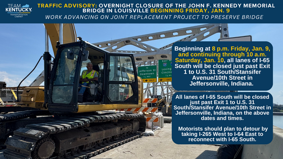 I-65 South - Kennedy Bridge Closure - JEFFERSON - Graphic