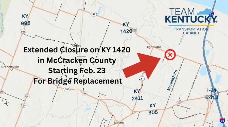 MAP of KY 1420 Between KY 2411 and Meredith Road in McCracken County