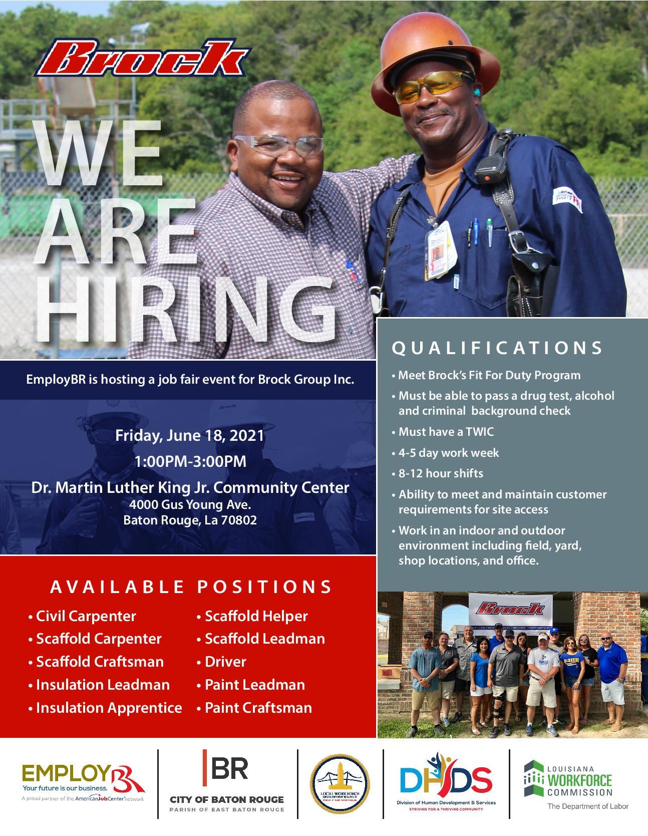 EmployBR Hosts Job Fair on Friday, June 13, 2021, from 100 PM 300 PM! Details Found Inside!