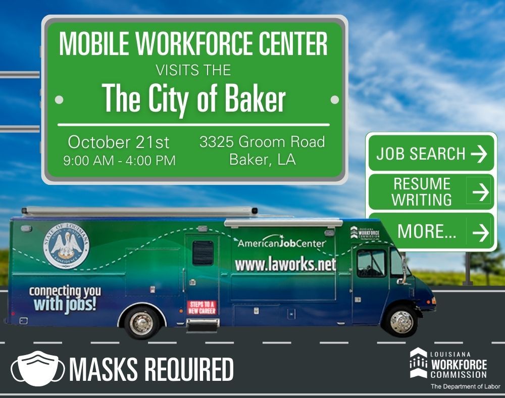 The Mobile Workforce Center is Coming to Baker, October 21, 2021, at