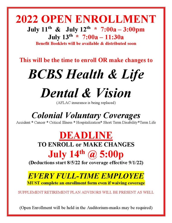 2022 Open Enrollment for BCBS Health, Life, Vision, and Dental