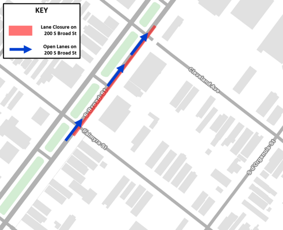 Traffic Advisory: Lane Closure on 200 Block of South Broad Street