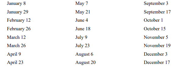 regular meeting days 2026