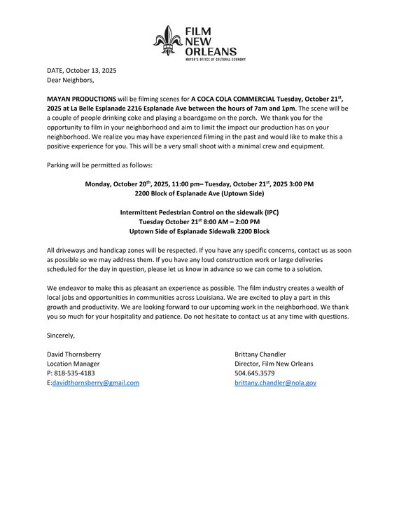 Filming Notice 10.21