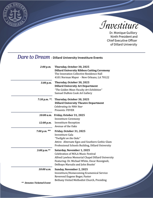 DU Investiture Events Calendar