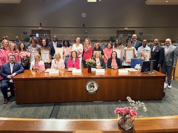 council members with breast cancer advocates