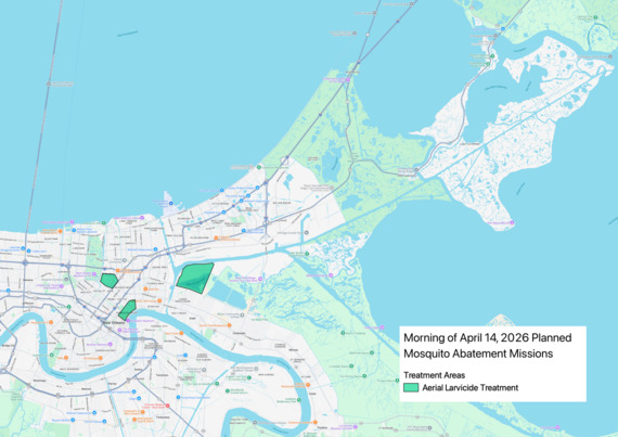 Map showing the areas that will be sprayed on April 14. The street boundaries a written in the text.