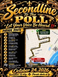 Flyer for a Second Line to the Polls featuring a map of parade route 